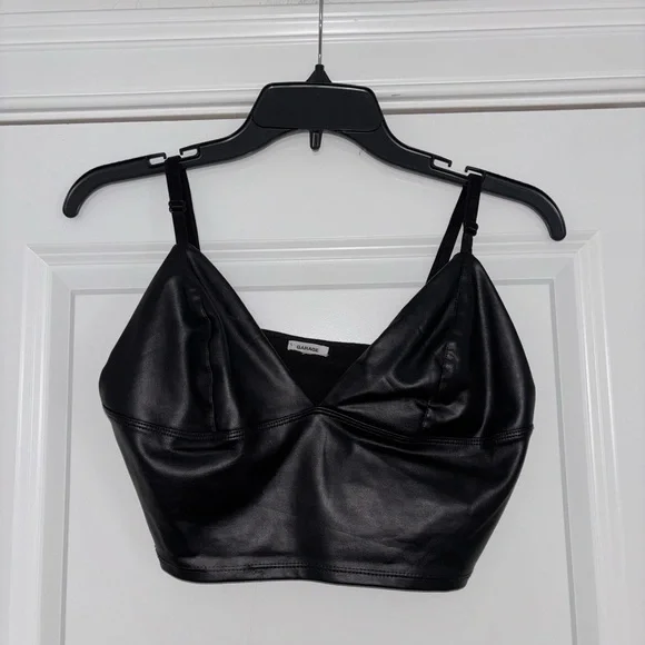 Garage Black Faux Leather Cropped Bralette - Picture 4 of 8